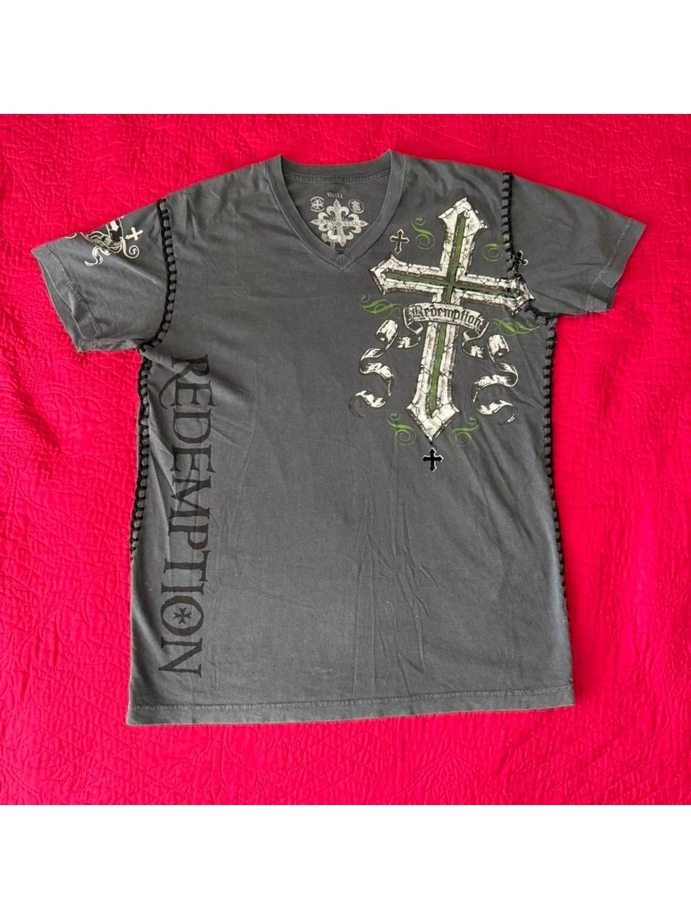 Raw State Men's Small Gray Graphic Cross Wings Short Sleeve T-Shirt